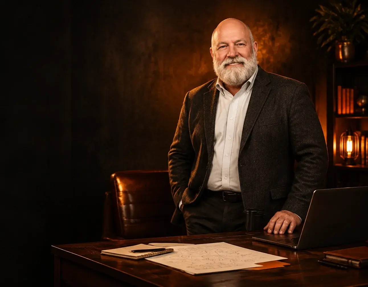 Business mentor reviewing a growth strategy at a desk